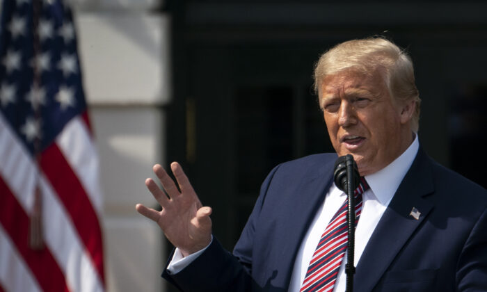 President Donald Trump speaks during an event about regulatory reform on the South Lawn of the White House in Washington on July 16, 2020. (Drew Angerer/Getty Images)