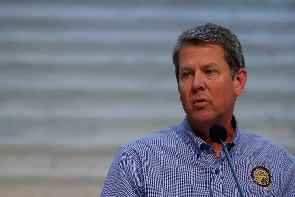 Georgia Governor Brian Kemp speaks to the media during a press conference at the Georgia State Capitol in Atlanta, Ga., on April 27, 2020. (Kevin C. Cox/Getty Images