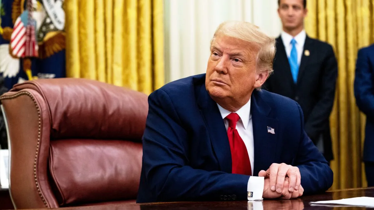 President Donald Trump addresses reporters in the Oval Office of the White House after receiving a briefing from law enforcement on "Keeping American Communities Safe: The Takedown of Key MS-13 Criminal Leaders" on July 15, 2020 in Washington. (Anna Moneymaker-Pool/Getty Images)