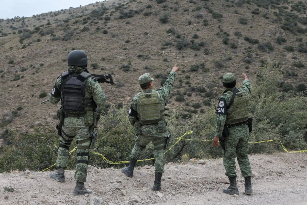 Members of the National Guard patrol the Sonora mountain range, where nine members of the LeBaron community were killed on Monday in the municipality of Bavispe, Sonora state, Mexico, on Nov. 8, 2019. (Herika Martinez/AFP via Getty Images)