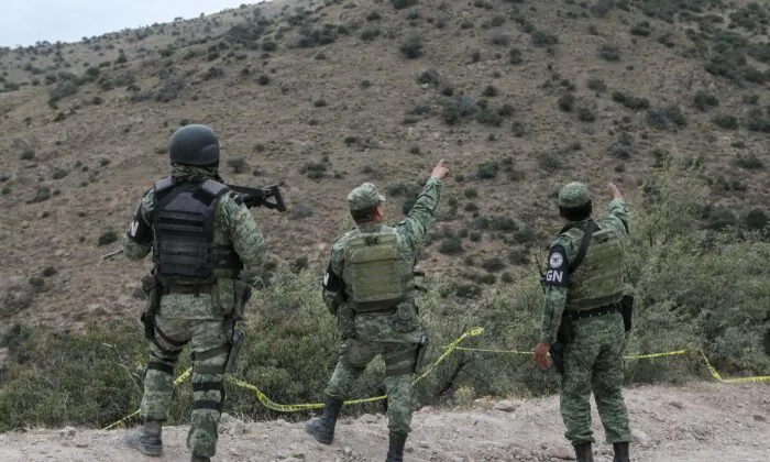 Members of the National Guard patrol the Sonora mountain range, where nine members of the LeBaron community were killed on Monday in the municipality of Bavispe, Sonora state, Mexico, on Nov. 8, 2019. (Herika Martinez/AFP via Getty Images)