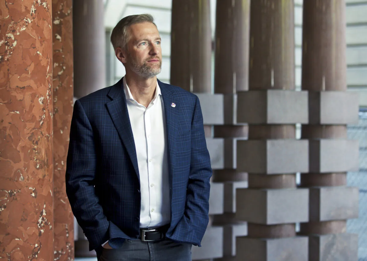 Portland Mayor Ted Wheeler poses for a photo in Portland, Ore. on Aug. 5, 2019. (Craig Mitchelldyer/AP Photo)