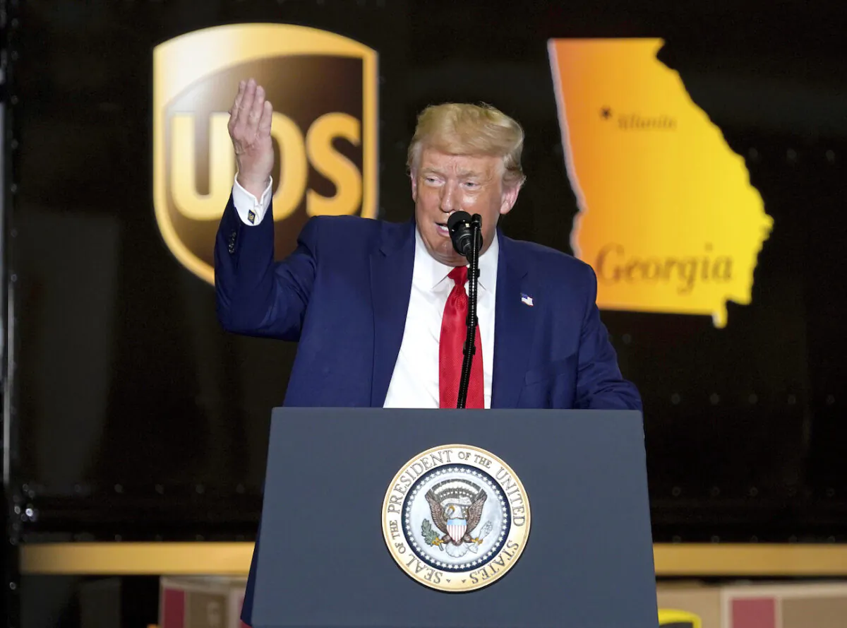 President Donald speaks during an event on American infrastructure at UPS Hapeville Airport Hub, in Atlanta, Georgia, on July 15, 2020. (Evan Vucci/AP Photo)