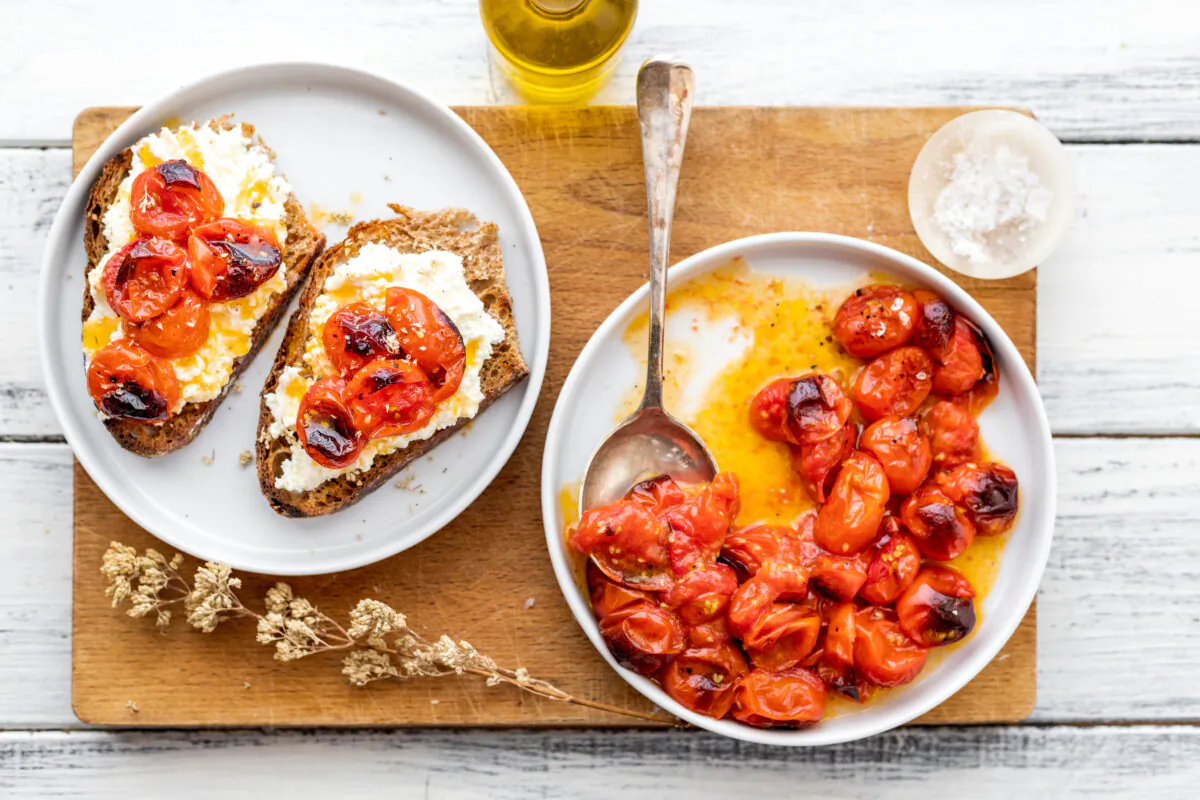 When you roast cherry tomatoes in the oven, they gain a sweet, almost caramelized flavor. They make a perfect summery match with fresh ricotta. (Photo by Giulia Scarpaleggia)