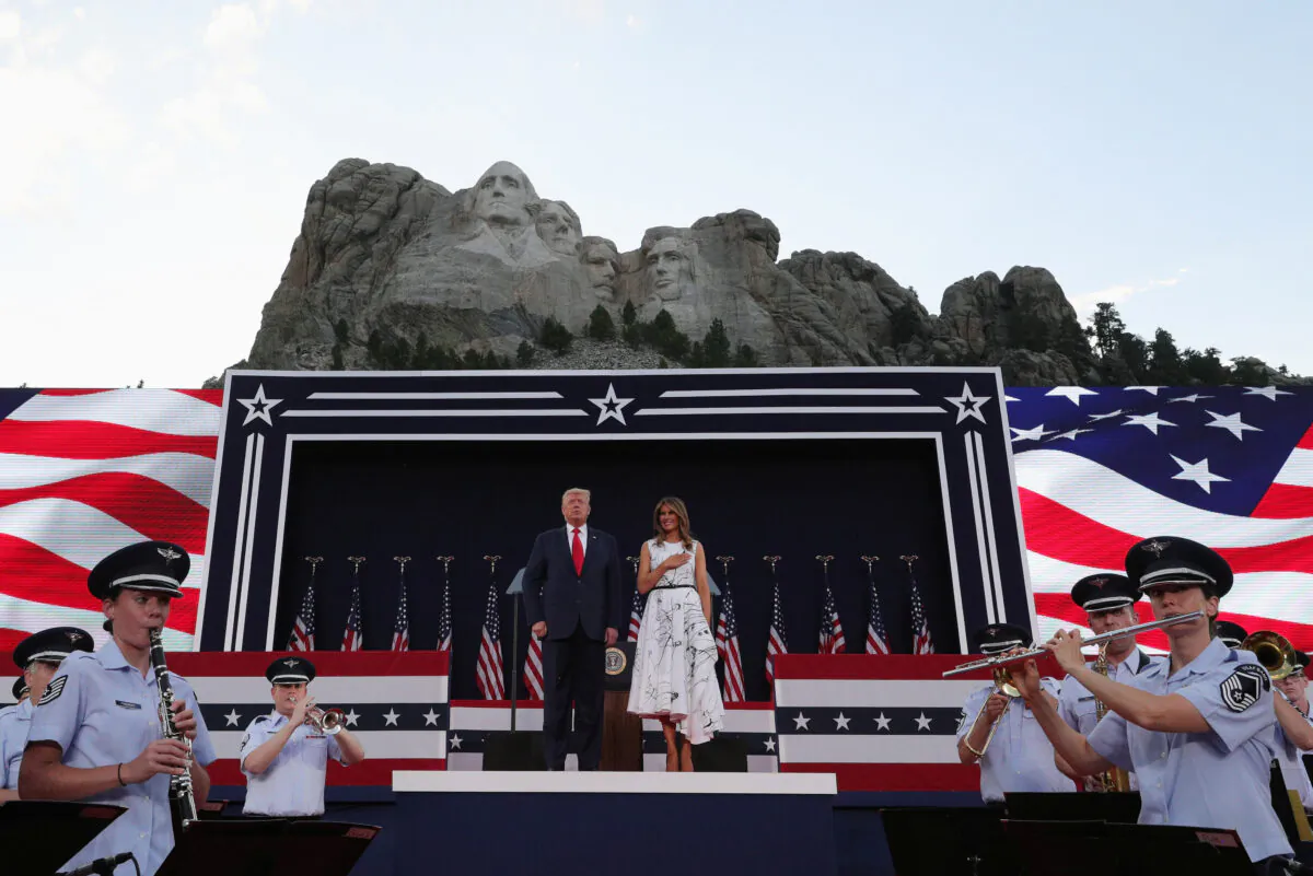 President Donald Trump and first lady Melania Trump attend South Dakota's Independence Day fireworks celebration at Mount Rushmore in Keystone, S.D., on July 3, 2020. (Tom Brenner/Reuters)