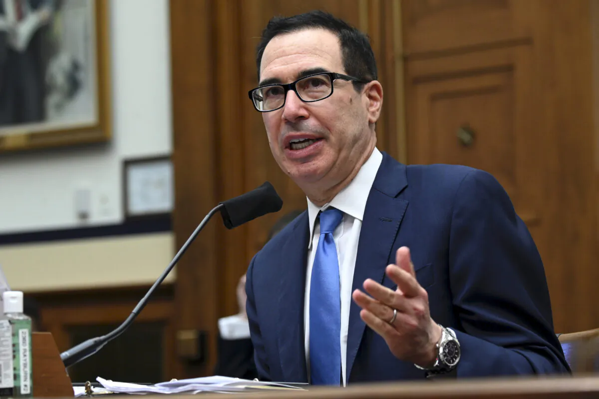 Treasury Secretary Steven Mnuchin speaks during a House Small Business Committee hearing in Washington on July 17, 2020. (Erin Scott-Pool/Getty Images)