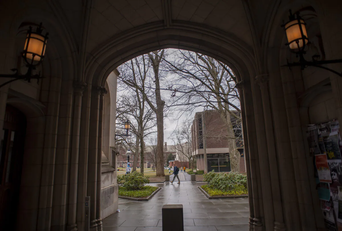A man walks on campus at Princeton University, in Princeton, N.J., on Feb. 4, 2020. (William Thomas Cain/Getty Images)