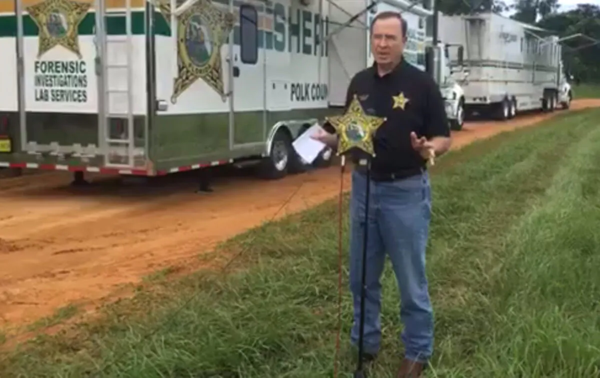 Polk County Sheriff Grady Judd speaks at a news conference in Polk County, Florida, on May 29, 2022. (Courtesy of Polk County Sheriff’s Office)