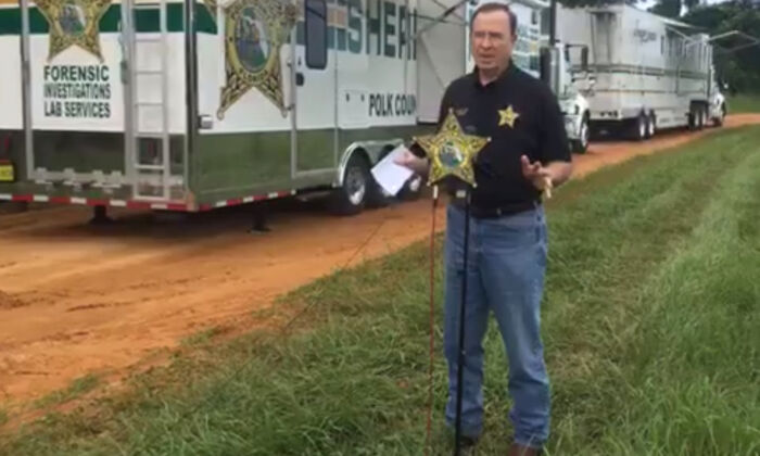 Polk County Sheriff Grady Judd speaks at a news conference in Polk County, Florida, on May 29, 2022. (Courtesy of Polk County Sheriff’s Office)
