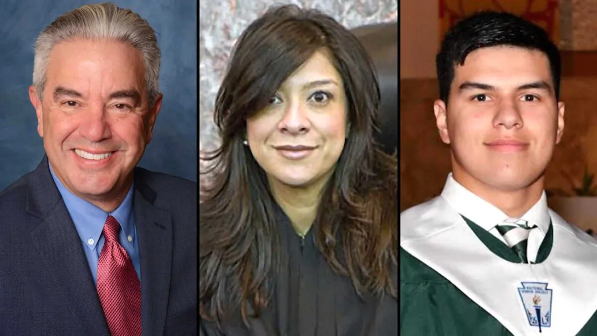 Mark Anderl (L), federal judge Esther Salas (C) and Daniel Anderl (R). (Courtesy of Anderl & Oakley, P.C./Rutgers University/St. Joseph High School)