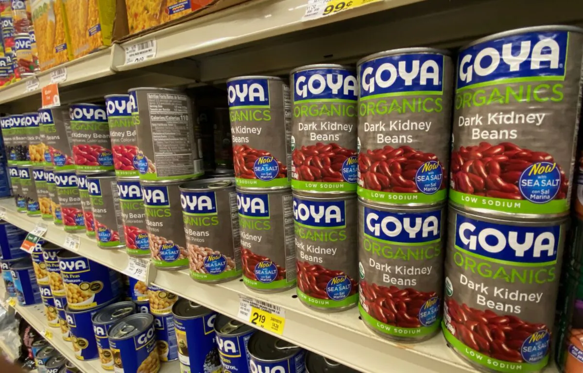 A selection of Goya food products in a Los Angeles supermarket on July 11, 2020. (Chris Delmas/AFP via Getty Images)