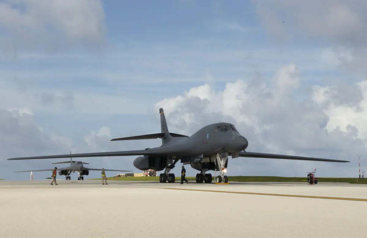 Two B-1B Lancers, assigned to the 28th Bomb Wing, Ellsworth Air Force Base, S.D., arrive at Andersen Air Force Base, Guam, as part of a Bomber Task Force deployment on July 17, 2020. (U.S. Air Force Photo by Airman 1st Class Christina Bennett)