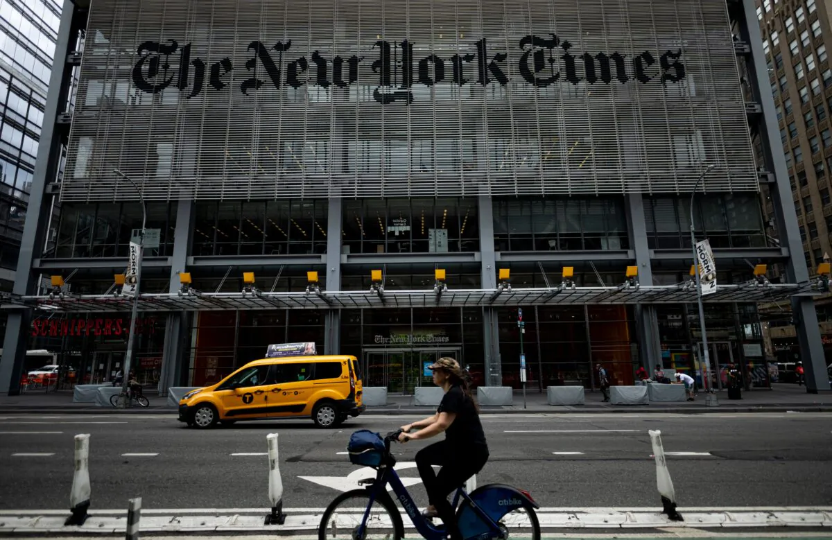 The New York Times building is seen on June 30, 2020 in New York City. (JOHANNES EISELE/AFP via Getty Images)