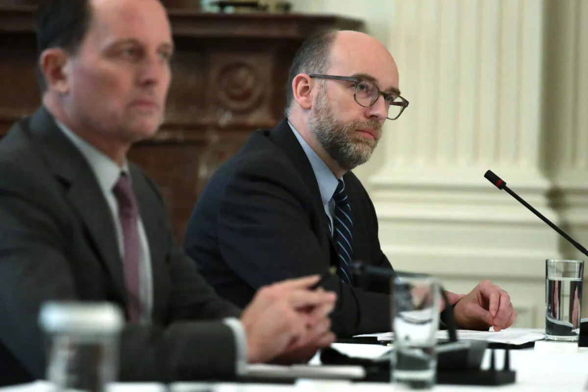 Acting Director of Office of Management and Budget Russell Vought listens during a cabinet meeting in the East Room of the White House in Washington on May 19, 2020. (Alex Wong/Getty Images)