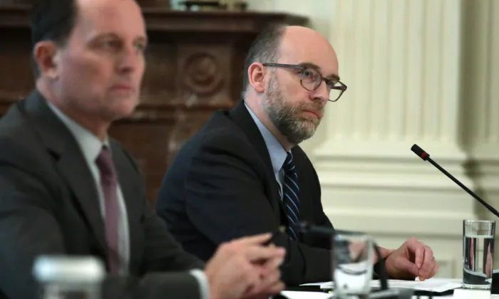 Acting Director of Office of Management and Budget Russell Vought listens during a cabinet meeting in the East Room of the White House in Washington on May 19, 2020. (Alex Wong/Getty Images)