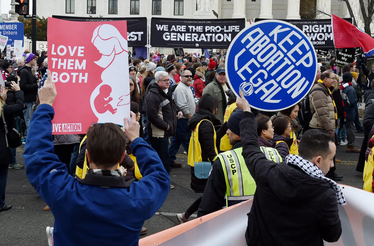 Pro-choice and pro-life activists demonstrate in front of the the US Supreme Court during the 47th annual March for Life in Washington on Jan. 24, 2020. (Olivier Douliery/AFP via Getty Images)