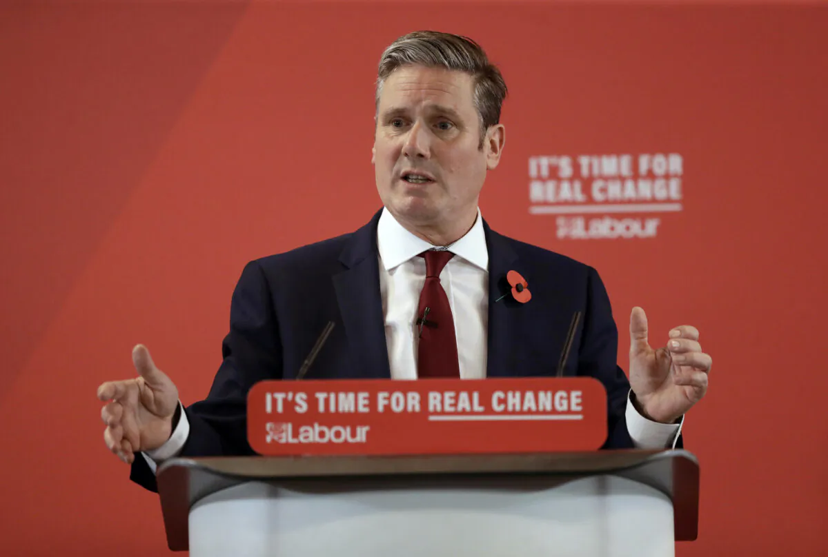 Britain's opposition Labour party Shadow Secretary of State for Exiting the European Union Keir Starmer delivers a speech at their election campaign event on Brexit in Harlow, England, on Nov. 5, 2019. (Matt Dunham/AP Photo)