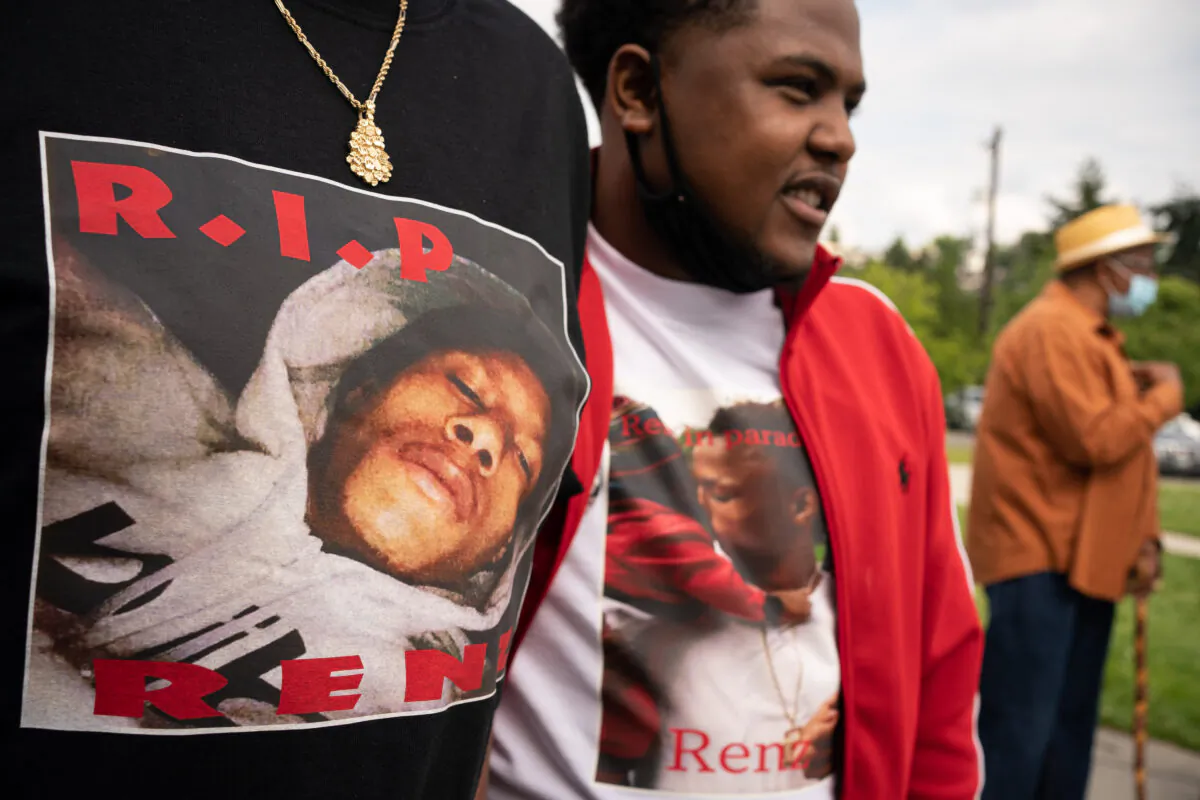 Friends and family gather for a memorial and rally for peace in memory of Horace Lorenzo Anderson in Seattle, Wash., on July 2, 2020. Anderson, who was 19, was shot and killed at the Capitol Hill Organized Protest (CHOP) zone in Seattle on June 20. (David Ryder/Getty Images)