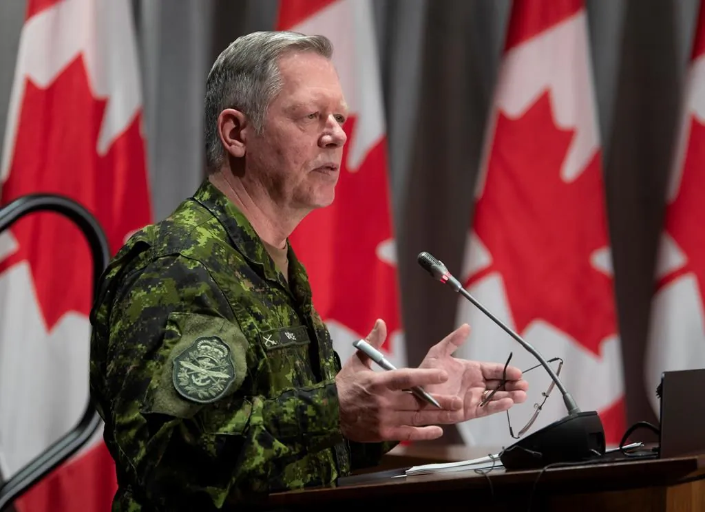 Chief of Defence Staff Jonathan Vance responds to a question during a news conference, on May 7, 2020 in Ottawa. (The Canadian Press/Adrian Wyld)