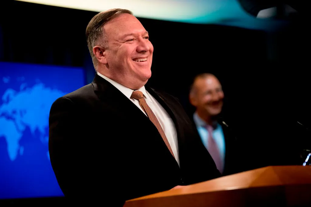 Secretary of State Mike Pompeo speaks during a news conference at the State Department in Washington on July 15, 2020. (Andrew Harnik/POOL/AFP via Getty Images)
