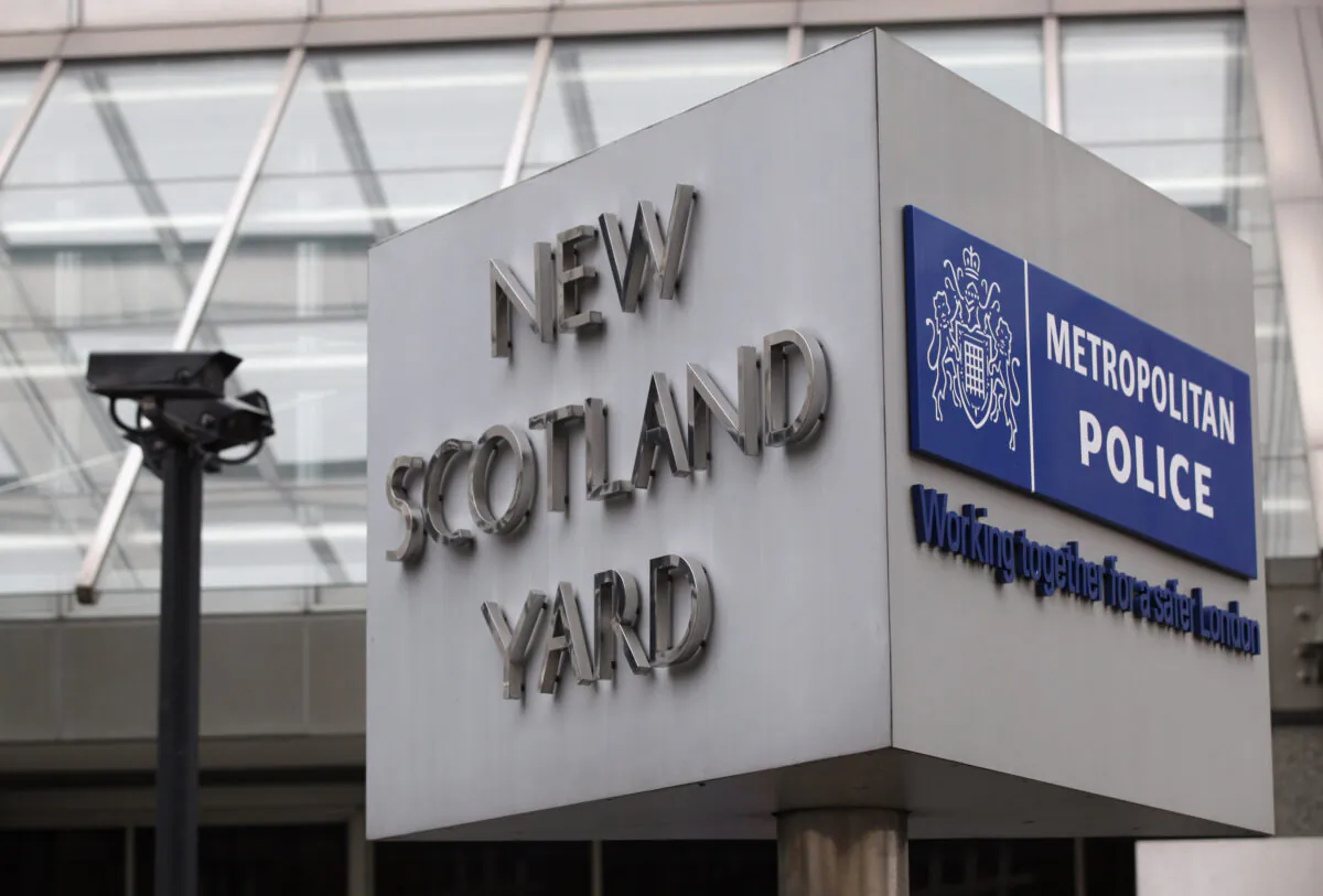 File photo of a general view of the sign at the New Scotland Yard building in Victoria on January 27, 2011, in London, England. (Oli Scarff/Getty Images)