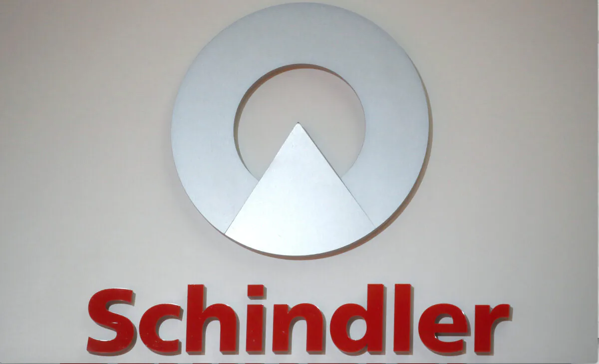 The logo of Swiss elevator maker Schindler is seen during the annual news conference in Zurich, Switzerland, on Feb. 14, 2020. (Arnd Wiegmann/Reuters)