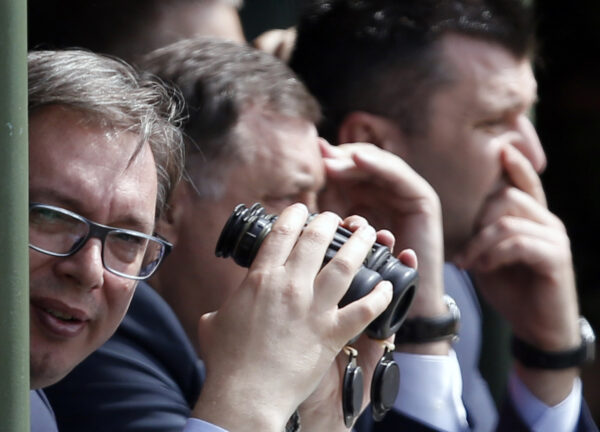 Serbian President Aleksandar Vucic, left
