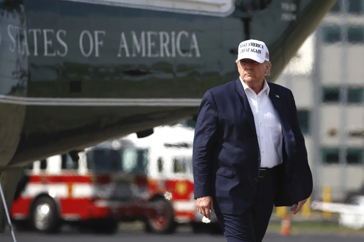 President Donald Trump boards Air Force One at Morristown Municipal Airport in Morristown, N.J., on July 26, 2020. (Patrick Semansky/AP Photo)