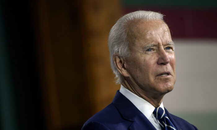 Democratic presidential candidate former Vice President Joe Biden speaks at an event at the Colwyck Center in New Castle, Del., on July 21, 2020. (Drew Angerer/Getty Images)