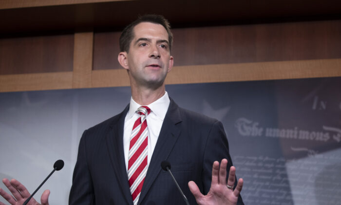 Sen. Tom Cotton (R-Ark.) attends a press conference in Washington on July 1, 2020. (Tasos Katopodis/Getty Images)