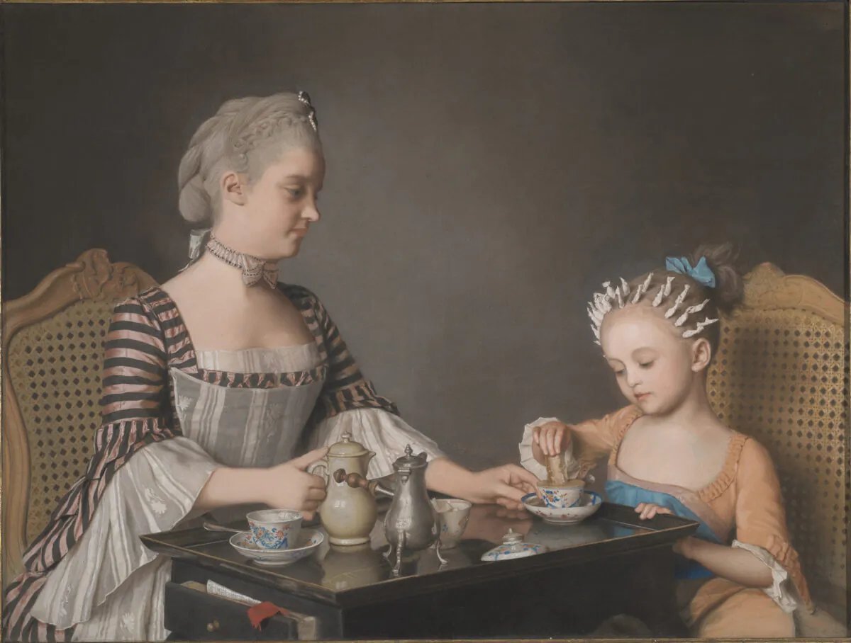 "The Lavergne Family Breakfast," 1754, by Jean-Étienne Liotard. Pastel on paper stuck down on canvas; 31 1/2 inches by 41 3/4 inches. From the estate of George Pinto under the acceptance in Lieu scheme. (The National Gallery, London)