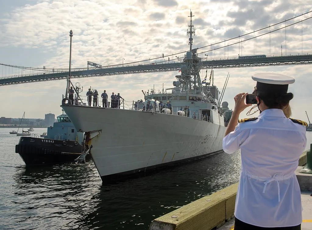 The Halifax-class frigate HMCS Fredericton returns to Halifax on July 28, 2020 after completing a six-month deployment in the Mediterranean Sea. (Andrew Vaughan/The Canadian Press)