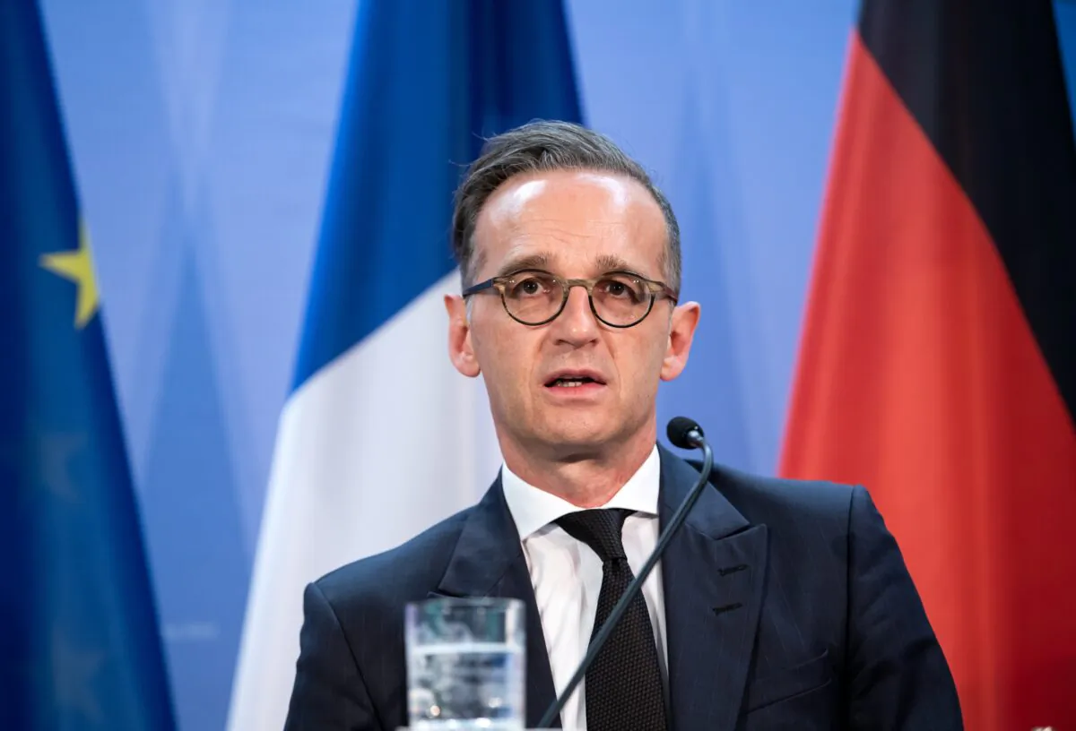 German Foreign Minister Heiko Maas speaks to the media with French Foreign Minister Jean-Yves Le Drian (not in picture) in Berlin on June 19, 2020. (Bernd von Jutrczenka/Pool/Getty Images)