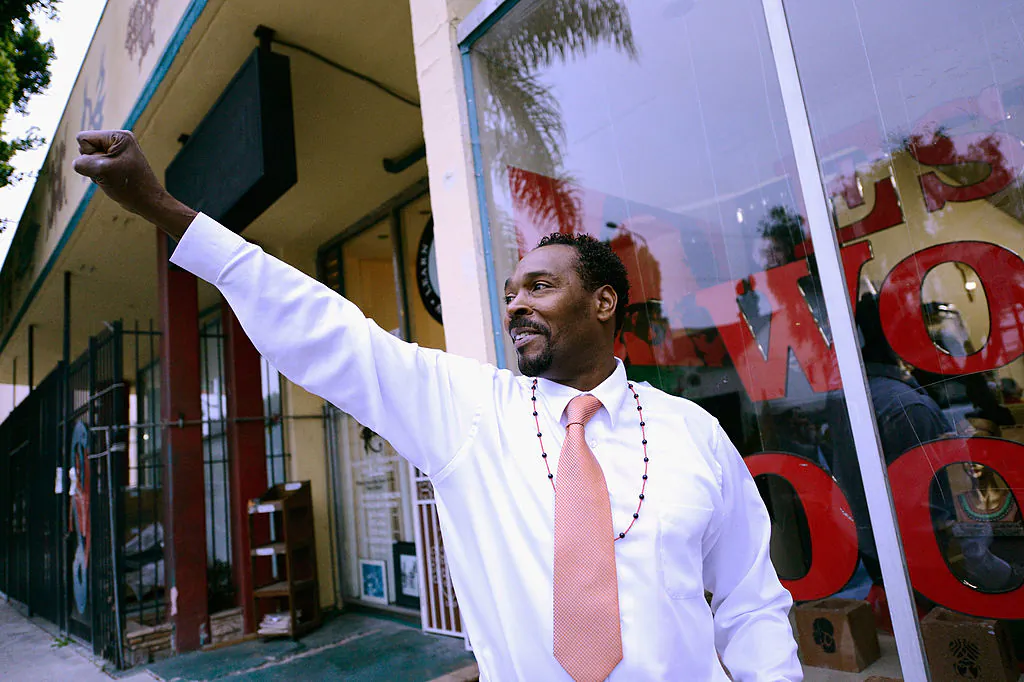 Rodney King arrives at the EsoWon bookstore to sign copies of his new book, "The Riot Within: My Journey From Rebellion to Redemption," 20 years after the verdict due to his beating led to infamous riots, in Los Angeles, Calif., on April 30, 2012. (Kevork Djansezian/Getty Images)