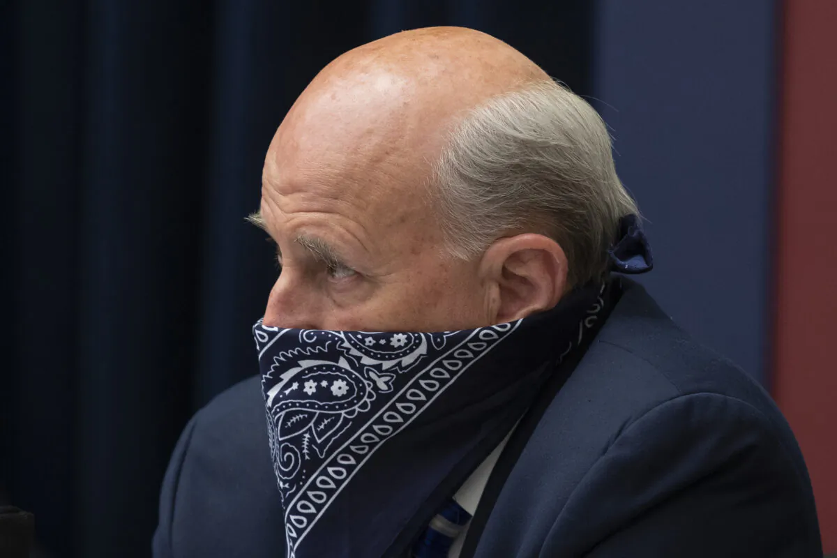 Rep. Louie Gohmert (R-Texas) wears a face covering during the House Natural Resources Committee hearing on "The US Park Police Attack on Peaceful Protesters at Lafayette Square", on Capitol Hill in Washington, on June 29, 2020. (Michael Reynolds/Pool/AFP via Getty Images)