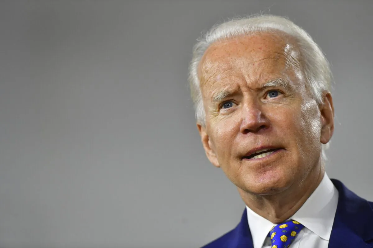 Presumptive Democratic presidential nominee Joe Biden holds a press conference in Wilmington, Del., on July 28, 2020. (Mark Makela/Getty Images)