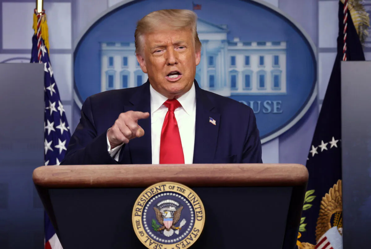 President Donald Trump speaks during a news briefing at the White House in Washington on July 28, 2020. (Alex Wong/Getty Images)