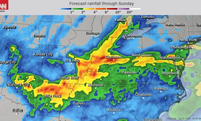 Heavy rain to cause life threatening flooding across the  lower Missouri Valley over the next three to four days. (CNN weather)