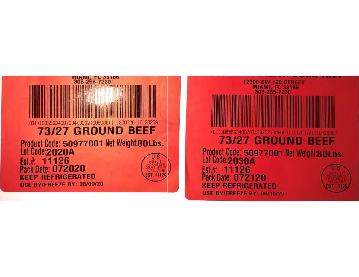 Recall product label from the ground beef from JBS Food Canada ULC. (U.S. Department of Agriculture Food Safety and Inspection Service)