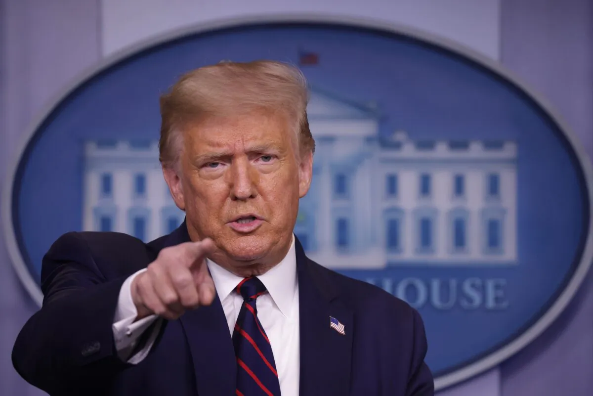 President Donald Trump speaks during a news conference in the James Brady Briefing Room of the White House in Washington on July 30, 2020. (Alex Wong/Getty Images)