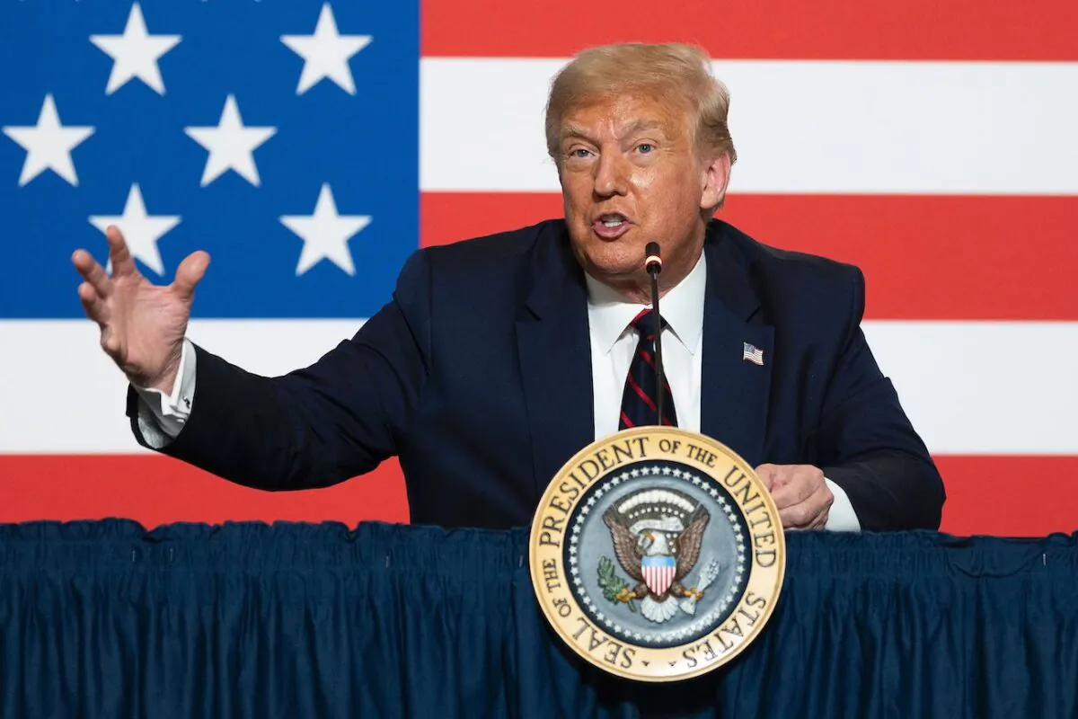 President Donald Trump participates in a roundtable discussion on donating plasma at the American Red Cross National Headquarters in Washington, on July 30, 2020. (Jim Watson/AFP via Getty Images)