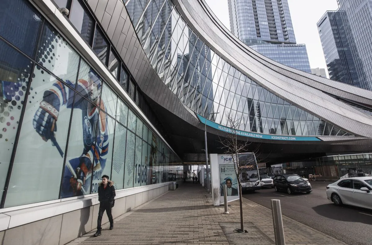 Rogers Place in Edmonton, home of the Edmonton Oilers, on March 12, 2020. Canada’s favourite winter pastime is returning after the National Hockey League suspended the 2019-20 season due to the COVID-19 pandemic. (The Canadian Press/Jason Franson)