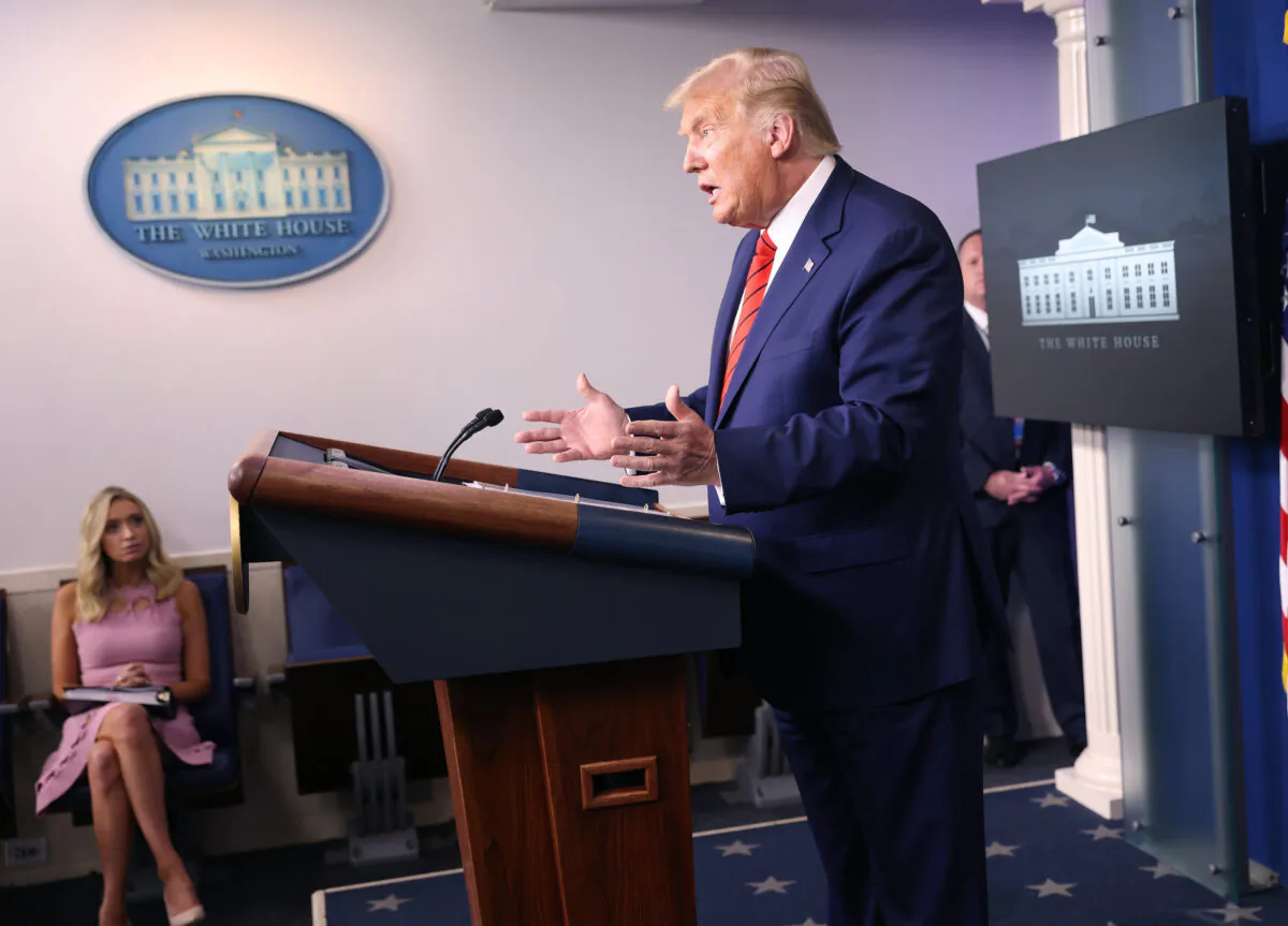 President Donald Trump speaks to the media during a news conference in the briefing room at the White House in Washington on Aug. 31, 2020. (Win McNamee/Getty Images)