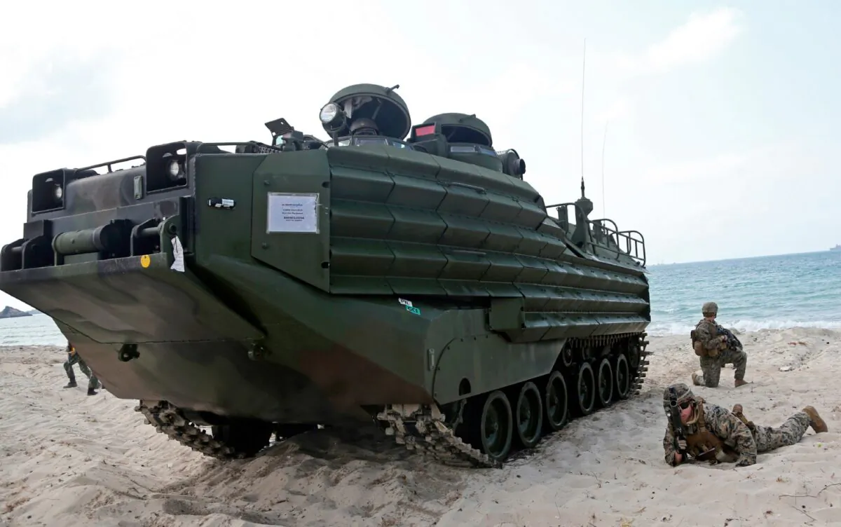  U.S. soldiers land with an amphibious assault vehicle (AAV) during a U.S.-Thai joint military exercise titled "Cobra Gold" on Hat Yao beach in Chonburi province, eastern Thailand, on Feb. 16, 2019. (Sakchai Lalit/File/AP Photo)