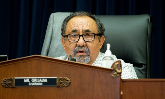 House Natural Resources Chairman Raul Grijalva (D-Ariz.) makes a closing statement during a hearing in Washington on June 29, 2020. (Bonnie Cash/Pool/AFP via Getty Images)