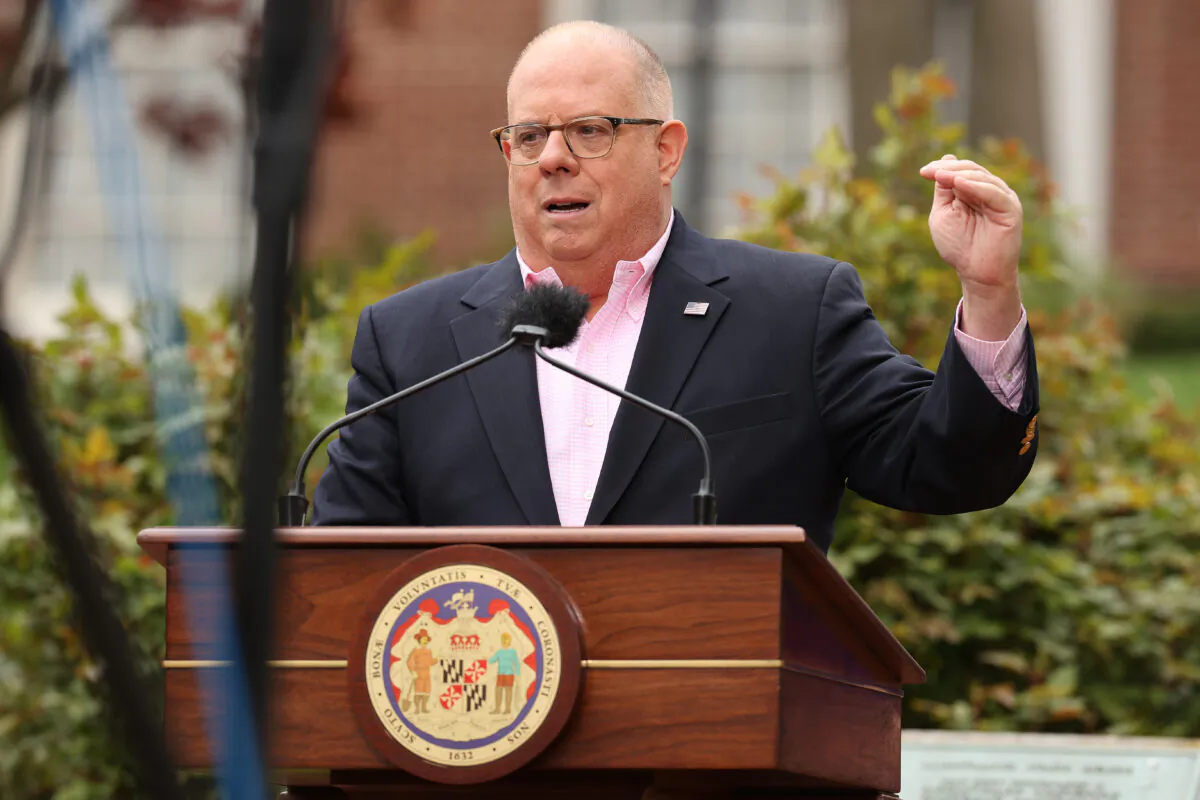 Maryland Gov. Larry Hogan during a news briefing in Annapolis, Md., on April 17, 2020. (Chip Somodevilla/Getty Images)