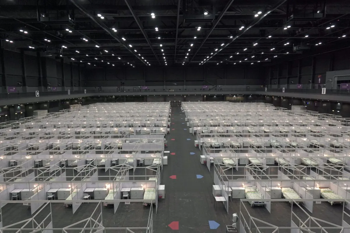 An exhibition hall that has been converted into a makeshift treatment facility to treat patients of the coronavirus disease (COVID-19) is pictured in Hong Kong, China on Aug. 1, 2020. (Pak Yiu/Reuters)