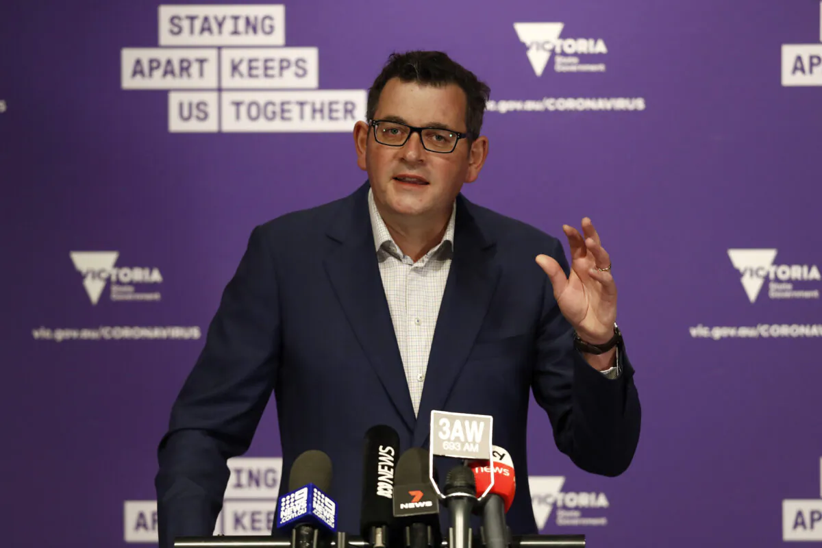 Victoria Premier Daniel Andrews speaks to the media at the daily briefing in Melbourne, Australia on Aug. 3, 2020. (Darrian Traynor/Getty Images)