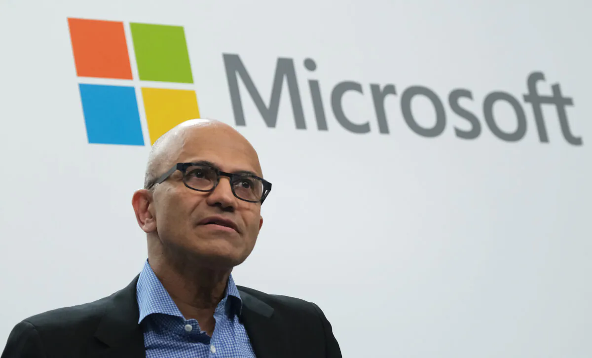 Satya Nadella, CEO of Microsoft, speaks in Berlin, Germany, on Feb. 27, 2019. (Sean Gallup/Getty Images)