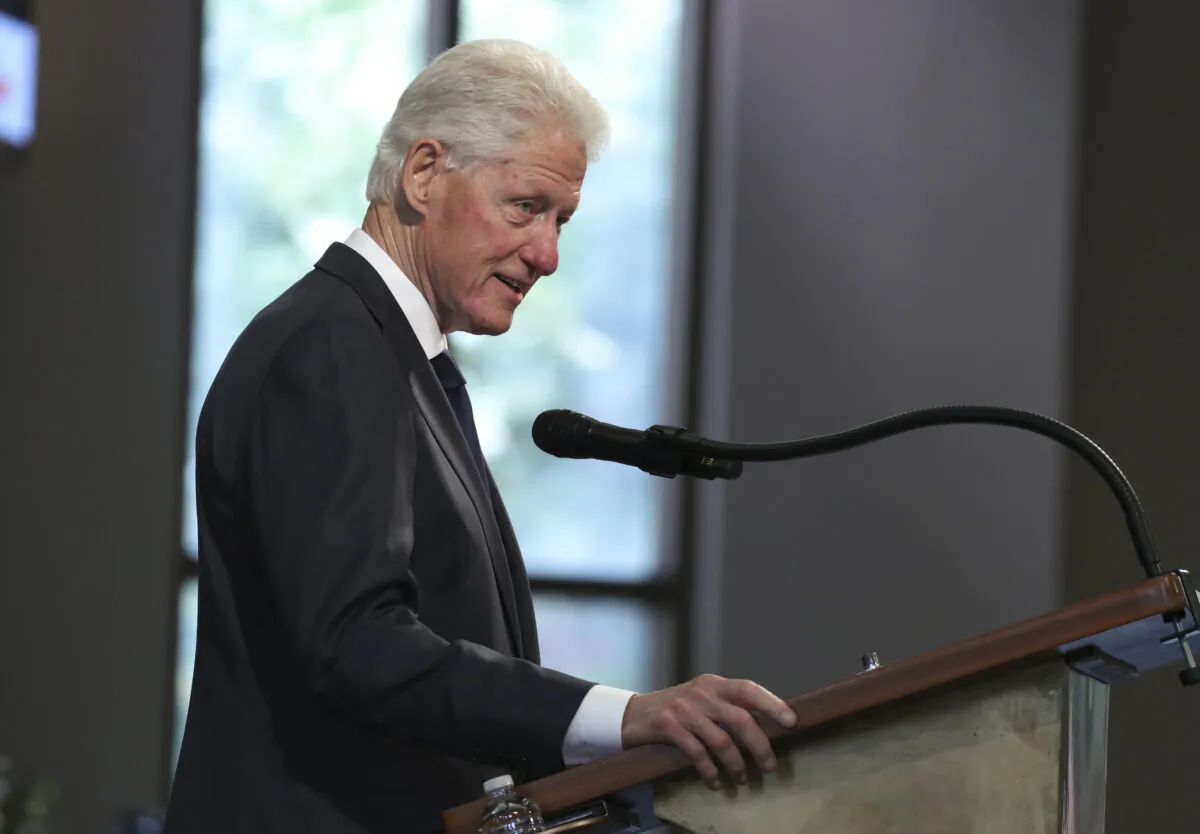 Former President Bill Clinton speaks during the funeral service for the late Rep. John Lewis (D-Ga.) in Atlanta, Ga., on July 30, 2020. (Alyssa Pointer/Pool/Getty Images)